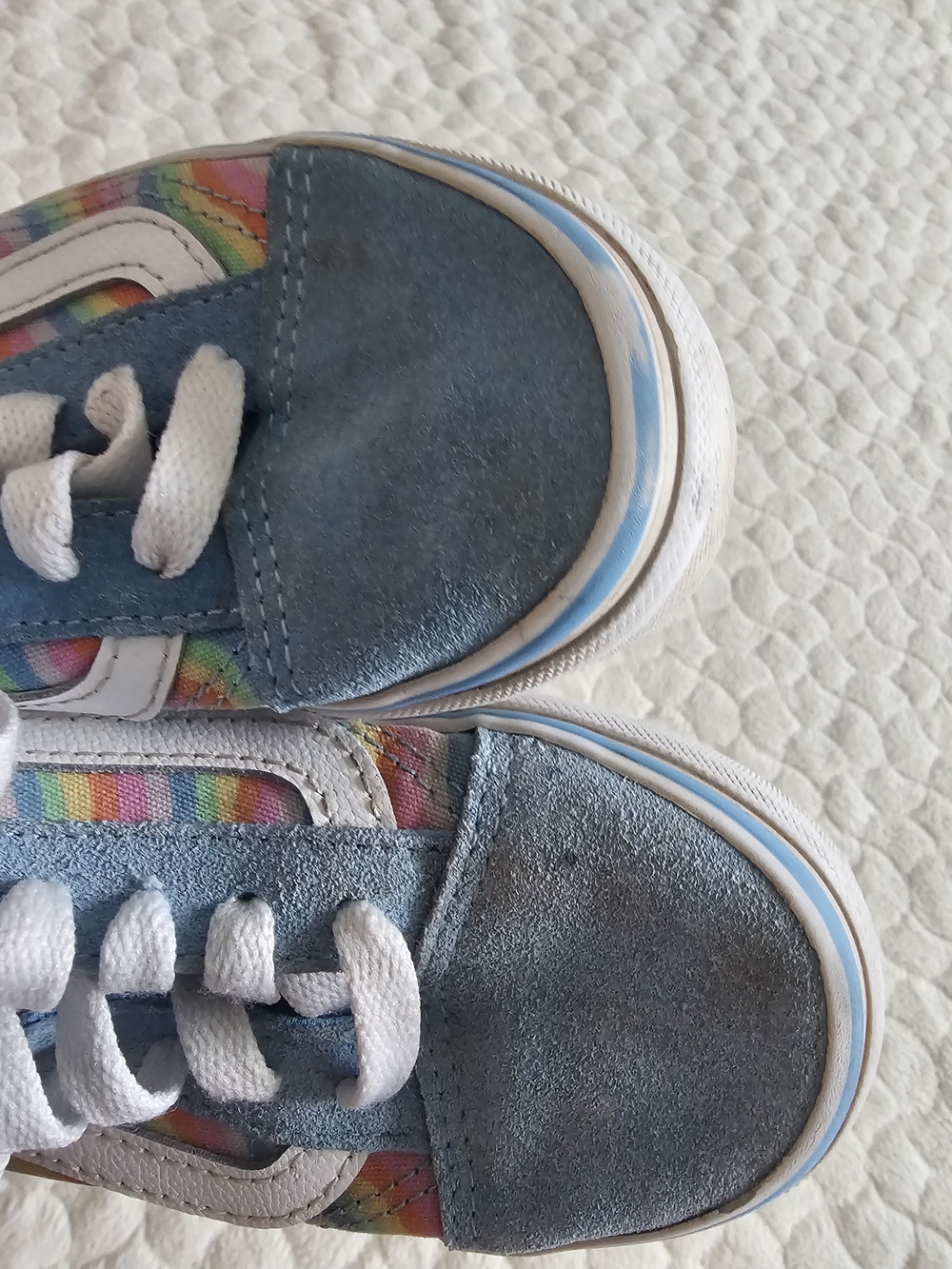 Vans Girls' Light Blue Suede Rainbow-Trim Lace-Up Sneakers 12 - Picture 8 of 9